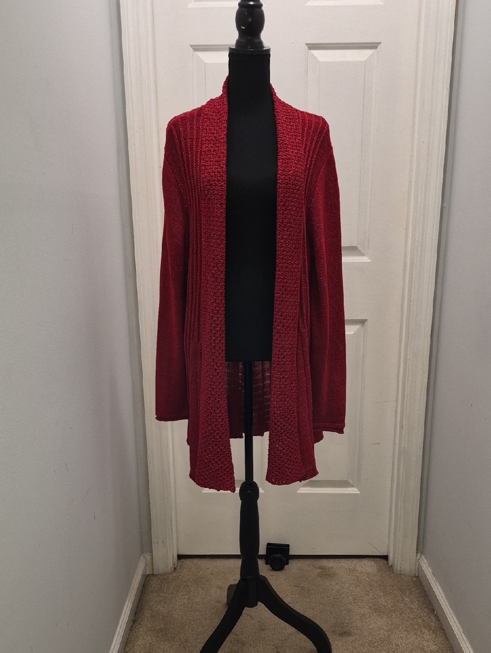 S7- Notations Open-Front Red Women's Cardigan Sweater - sz XL